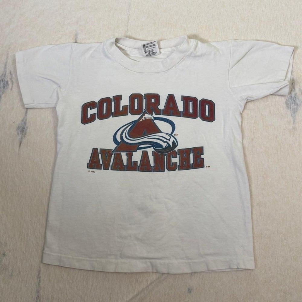 Vintage Colorado Avalanche Youth T-Shirt Anvil USA NHL Hockey White M
